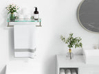 Bathroom Glass Shelf with Railing, Floating Tempered Glass Bathroom Wall Shelf Rectangle 16 Inch Over The Toilet Storage Cabinet, Gaming Floating Shelves, Bathroom Accessories and Home Decor