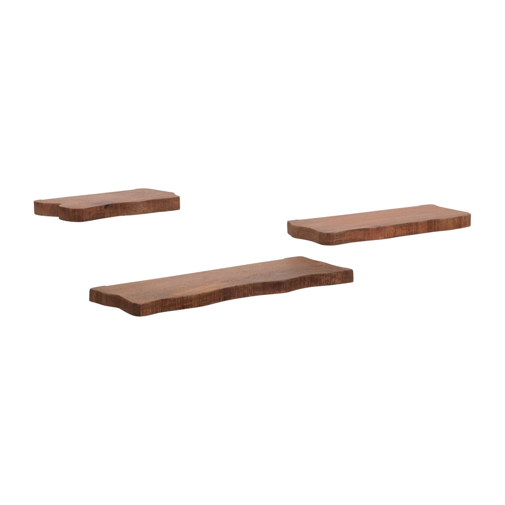 Mango Wood Floating Shelves for Living Room Decor - Modern Wall Display for Entryway - Storage Shelves for Bedroom - Set of 3, 18", Brown