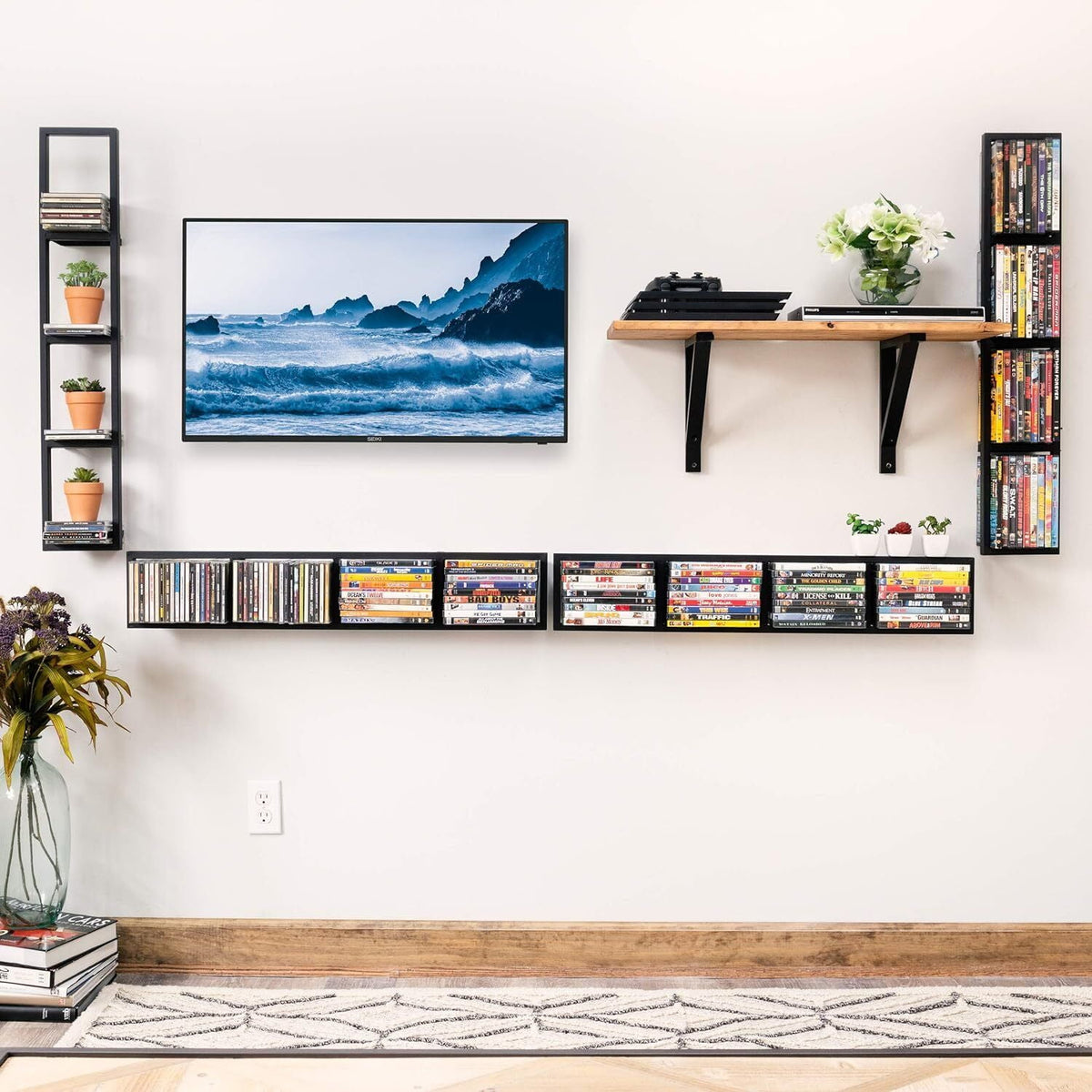 Set of 5 Video Game Rack,Wall Mount CD DVD Storage Shelf, 34 Inch Media Storage Rack Metal Floating Shelf Black,CD Rack