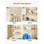 KFFKFF Wire Shelf Kit, 4 ft, Set of 2, Wall-Mounted Storage Shelves, Durable Carbon Steel Construction with Protective Coating, Floating Shelves for Closet, Bedroom, Living Room, Office, or Pantry