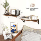 Floating Shelves for Wall, 16W x 8D Wood Floating Shelves Set of 2, 8'' Deep Rustic Wall Shelves for Bookshelf Living Room Bedroom Home Office Bathroom