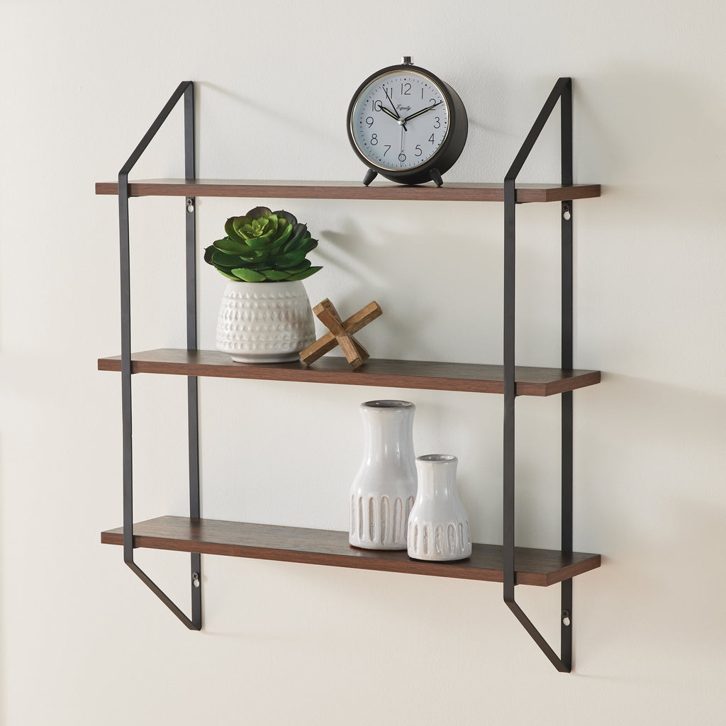 (4 pack) Better Homes & Gardens 3-Tier 20 in Wall Shelf with Brackets, Walnut