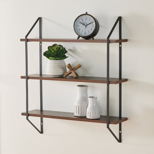 (4 pack) Better Homes & Gardens 3-Tier 20 in Wall Shelf with Brackets, Walnut