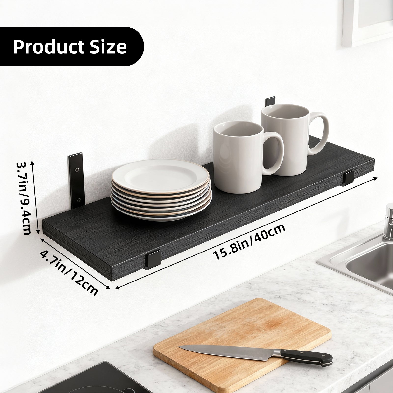 Floating Shelves Set of 5, Width 4.7 Inches Wall Shelves, Rustic Wood Wall Storage Shelves Black