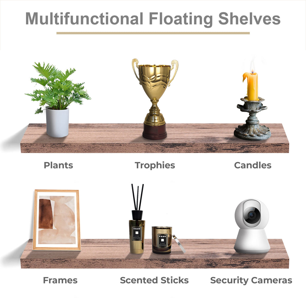 Sorbus Extra Long Floating Shelves – Set of 3 Wall-Mounted Shelves (48"x9") for Bedroom, Kitchen, Living Room, Bathroom – Mahogany Farmhouse Décor