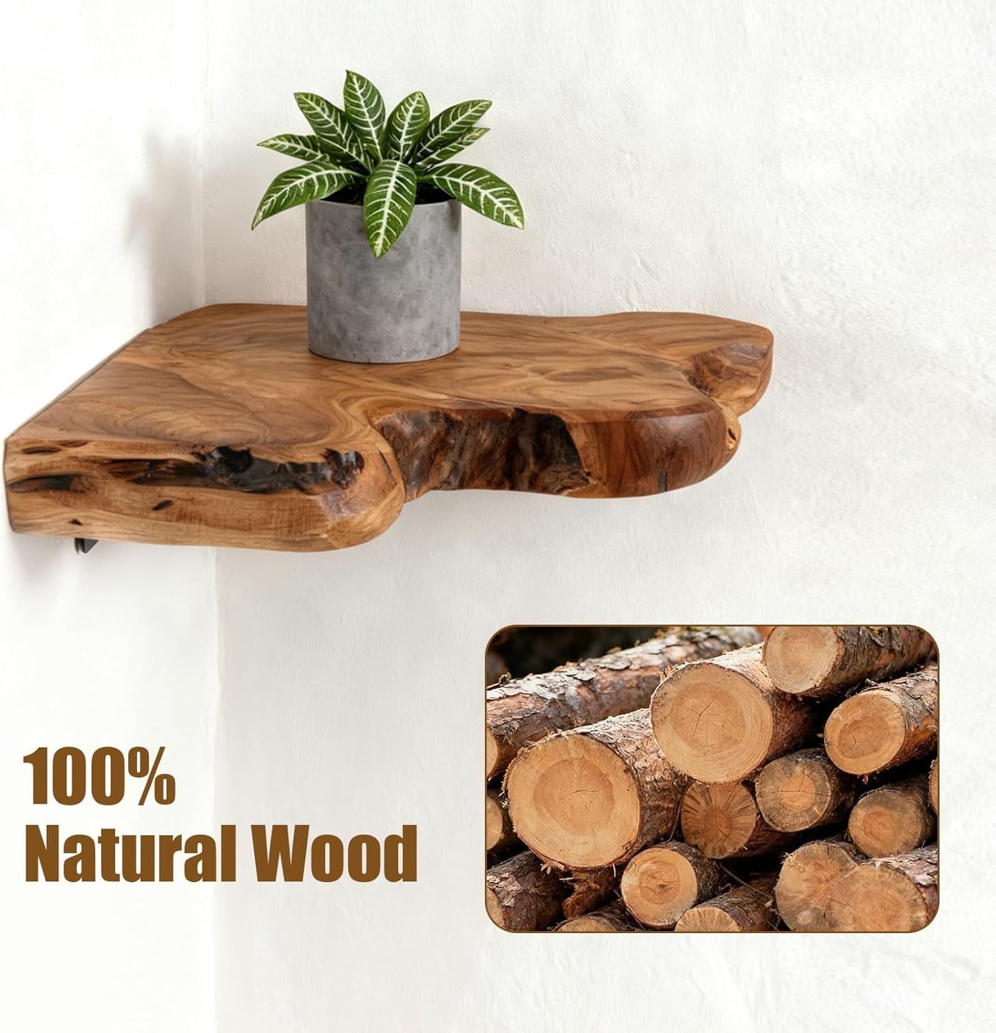 Corner Floating Shelf Set of 2, Solid Cedar Wood 10.86 x 11.5 inches Floating Corner Shelves for Bedroom, Living Room, Bathroom, Kitchen