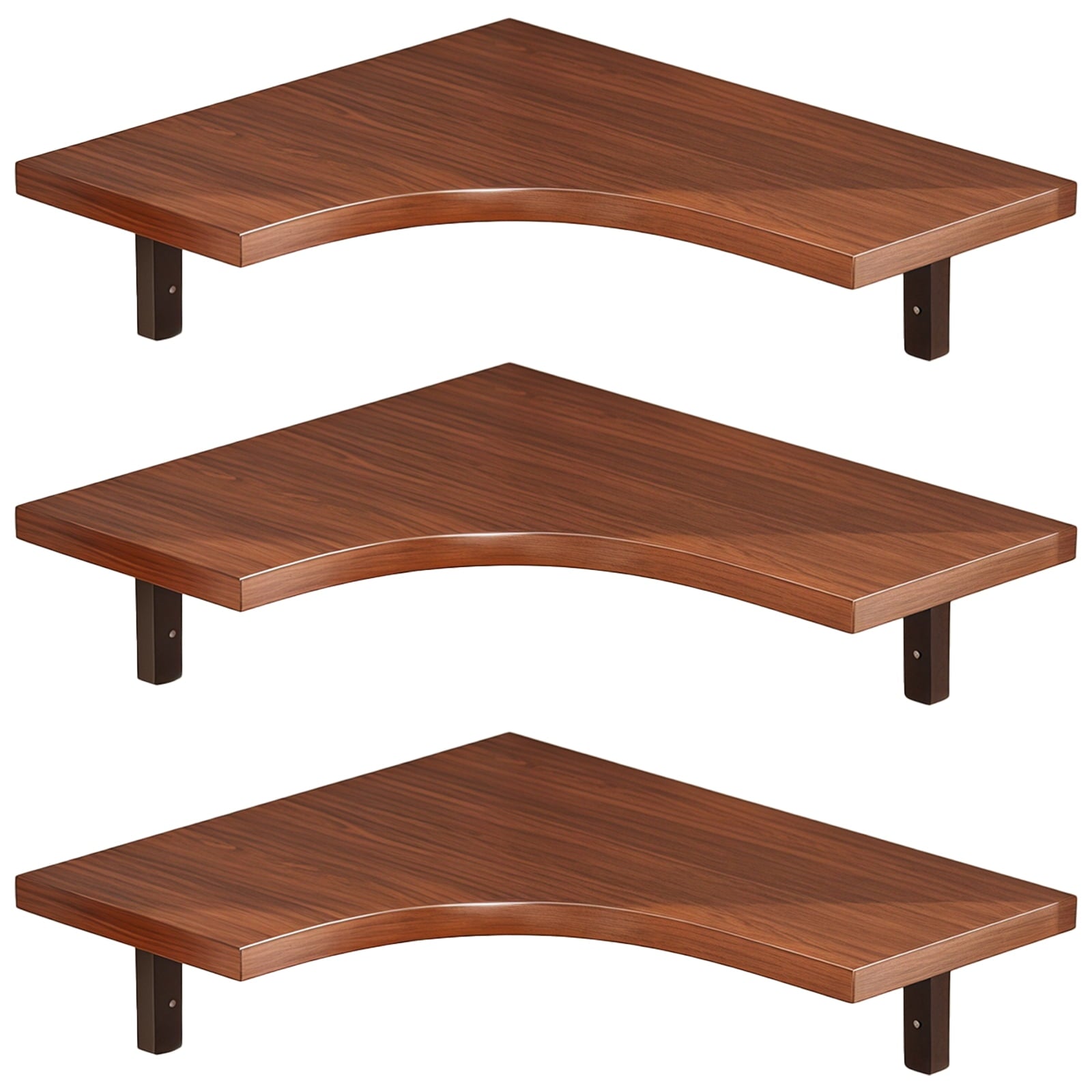 Floating Corner Shelf Wall Mounted, 3-Tier Storage Shelf for Living Room, Bedroom, Kitchen, Black Metal Brackets, Rustic Wood, Easy Install for Space Saving