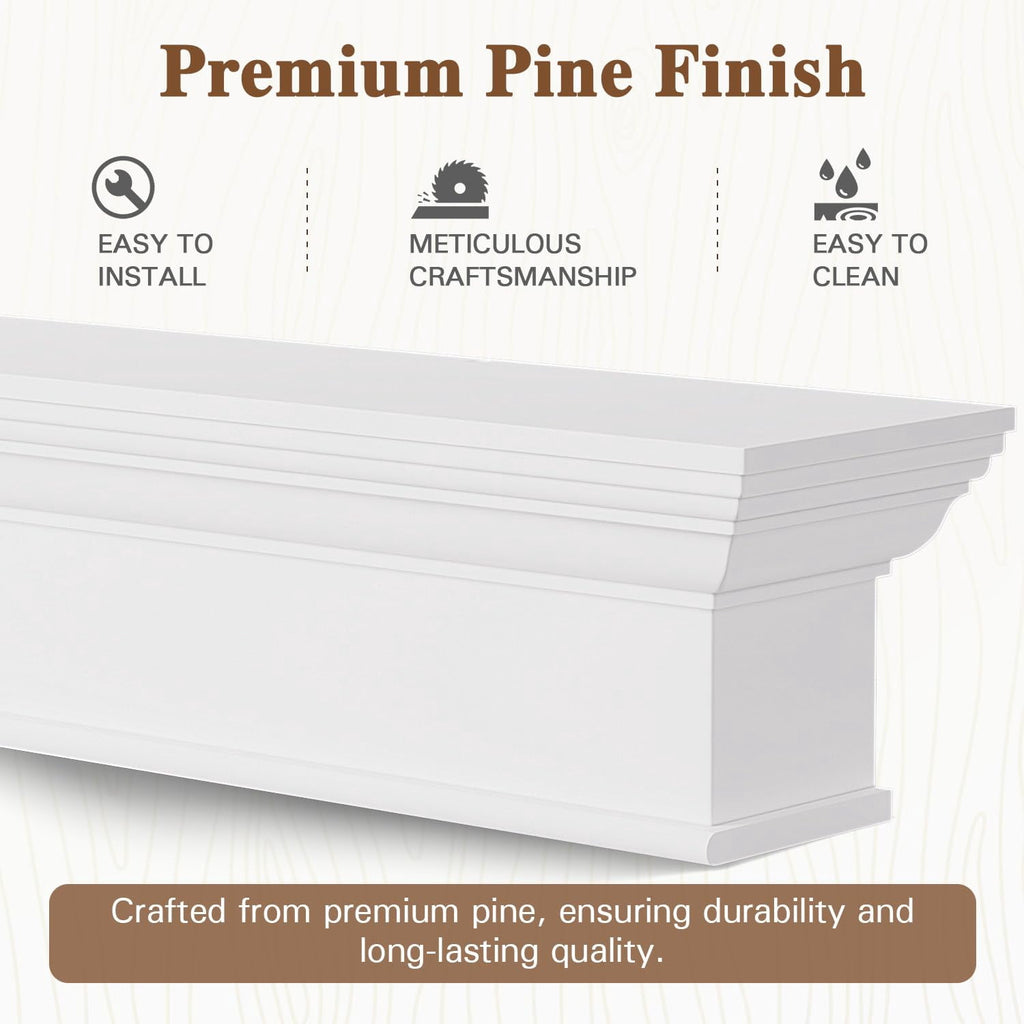 Kincubow 60" Fireplace Mantel Shelf Floating Wood Mantel Shelf with Hidden Bracket Rustic White Wall Mount Faux Fireplace Shelf 60 x 9 x 8