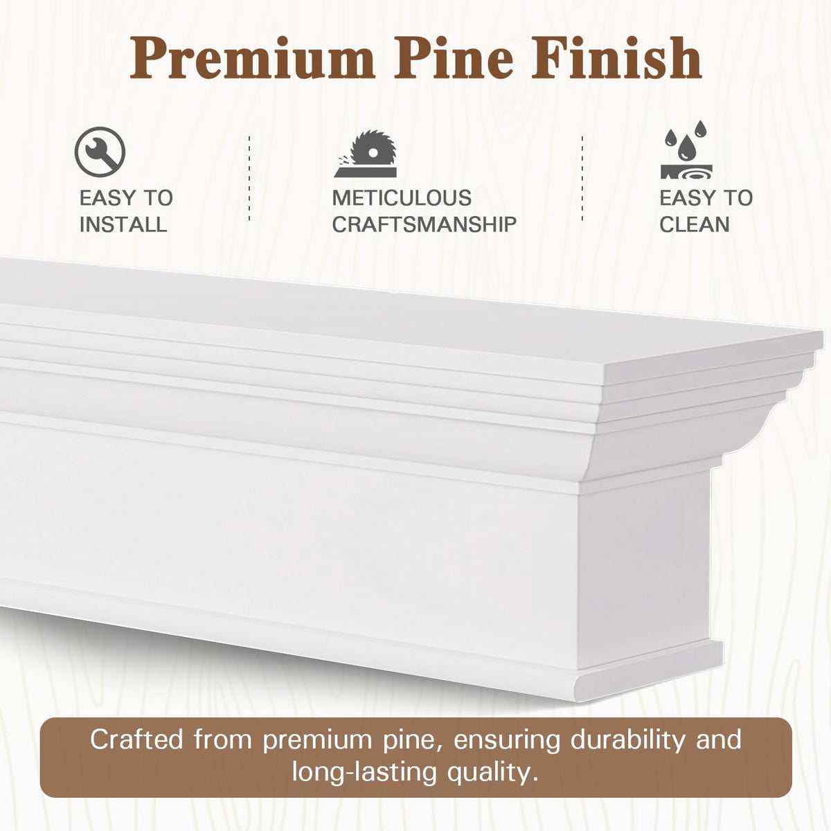 Kincubow 60" Fireplace Mantel Shelf Floating Wood Mantel Shelf with Hidden Bracket Rustic White Wall Mount Faux Fireplace Shelf 60 x 9 x 8