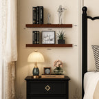 Mifurn Walnut 23.6'' Floating Shelves for Wall, Set of 2 Wall Mounted Wood Shelves for Bedroom, Bathroom, Kitchen