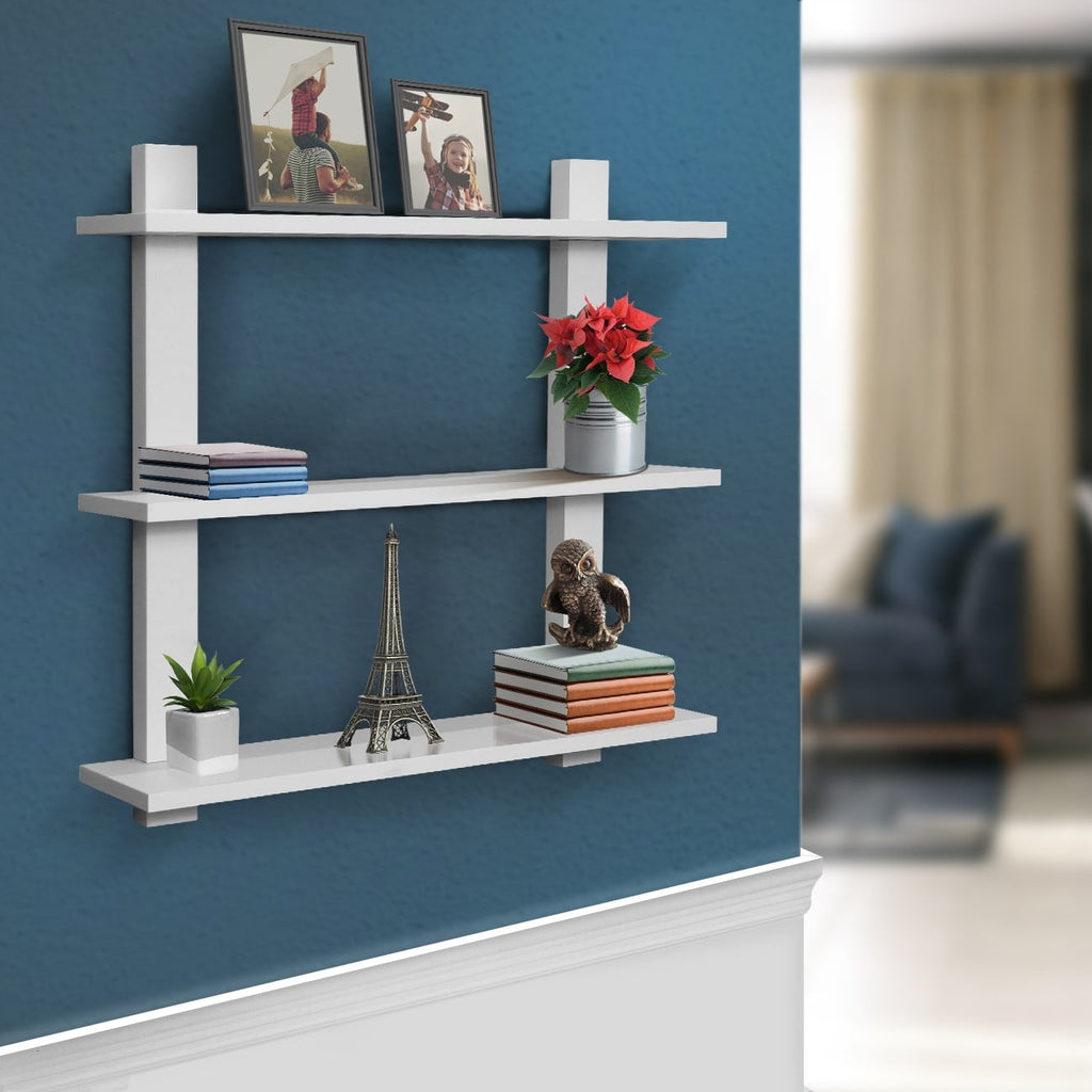 Sorbus Asymmetric Square Floating Shelf: Decorative 3-Tier Display - Grey