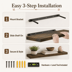 MEHOOM 36" Rustic Solid Wood Floating Shelves for Wall Set of 2, Brown Book Shelves,Wall Shelves for Bathroom,Bedroom,Living Room,Kitchen,Study Room, Kids Room, Farmhouse Decor