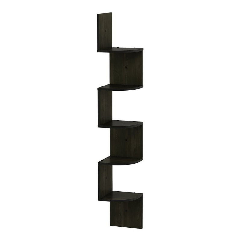 Furinno FR16122EX 5 Tier Wall Mount Floating Radial Corner Shelf, Espresso