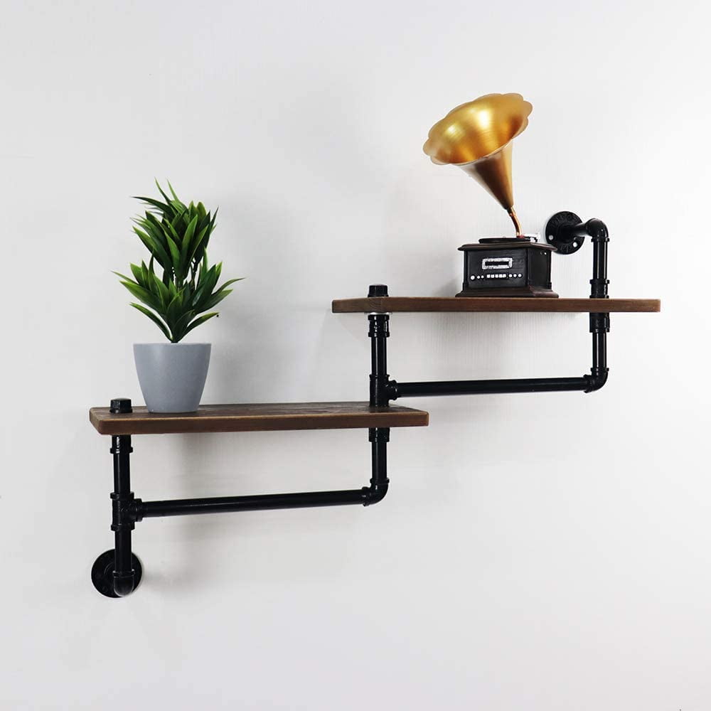 ATT Industrial Pipe Floating Ladder Shelf Rustic Vintage Display Rack Floating Cloth Rack Towel Bar Corner Shelf