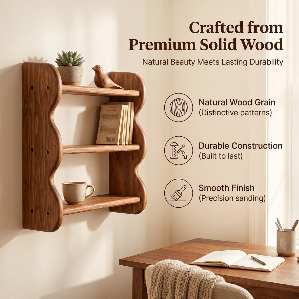 iFaveorr Solid Wood Floating Shelves for Wall 3-Tier, Rustic Wall Shelves Wall Mounted Storage Rack, Farmhouse Decor Floating Shelves Display for Apartment, Living Room and Bedroom