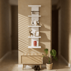 5 Tier Asymmetric Floating Wall Shelf, White Modern Storage Organizer for Bedroom & Living Room