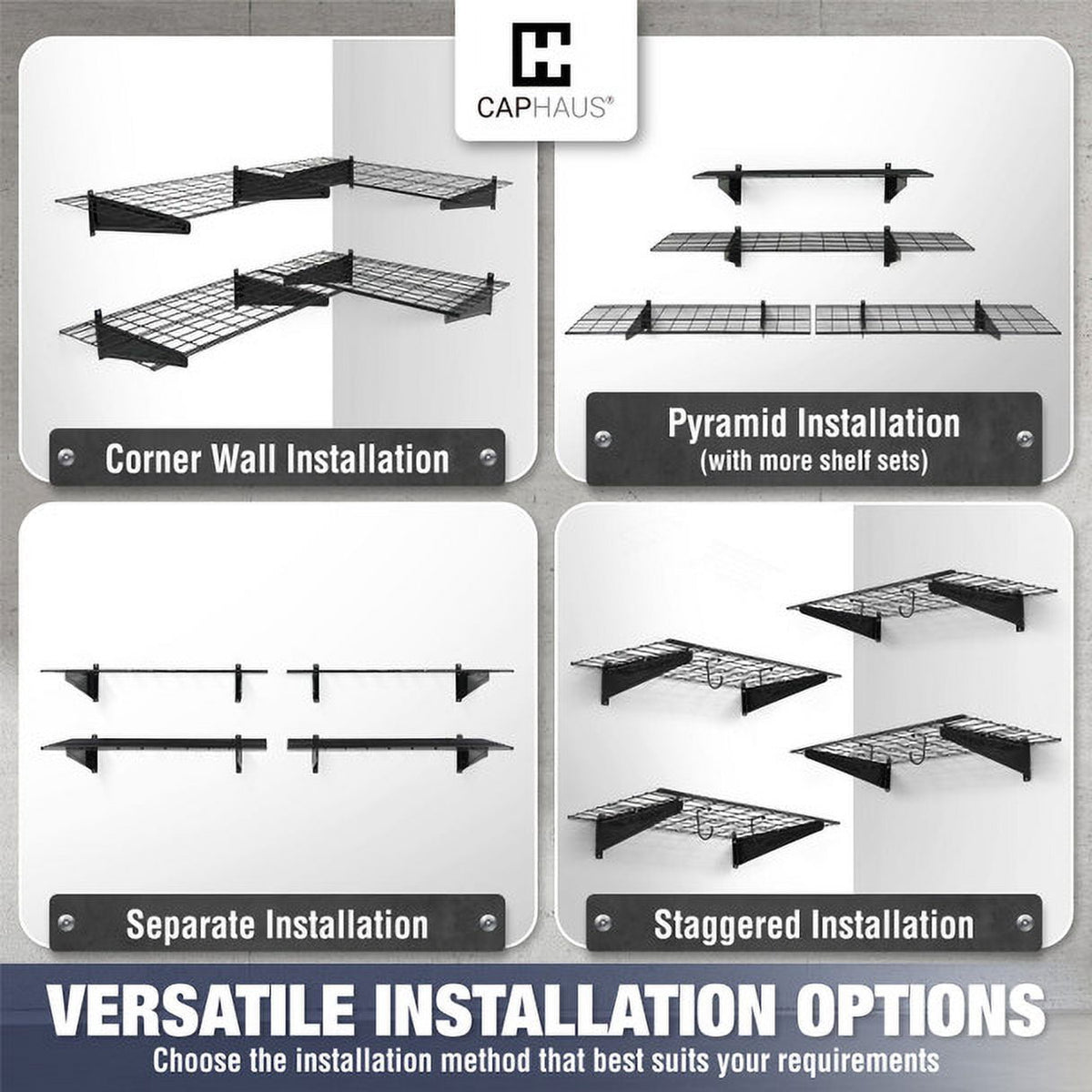 CAPHAUS Garage Wall Shelving 1.5ft x 6ft, 18-Inch-Depth by 72-Inch-Width, Wall Mounted Garage Shelves with 4 Bike Hooks, Heavy Duty Wall Organizer Shelf for Garage Wall Storage System, Black or White