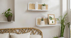 Sumgar Rattan Wall Shelf 16inch Set of 2, Handmade White Floating Shelves Boho Wall Decor, Rustic Wood Cute Wall Mounted Storage Shelves for Living Room Nursery Bedroom