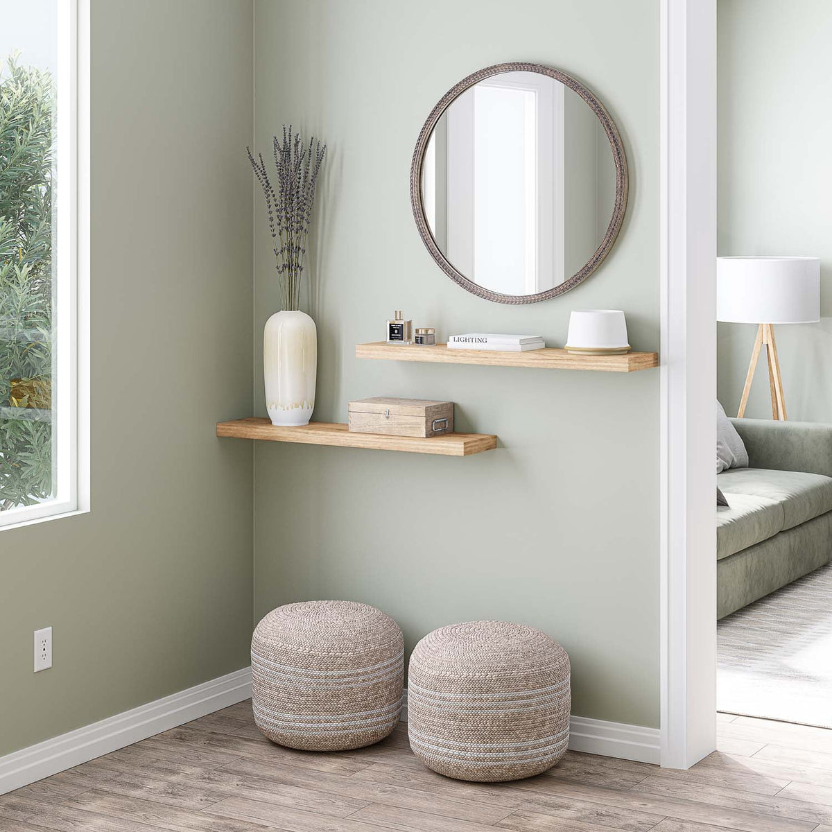 Ballucci 36" Floating Shelves, 2-Pack Wood Wall Shelf Set with Invisible Brackets, 8" Deep, Oak Finish