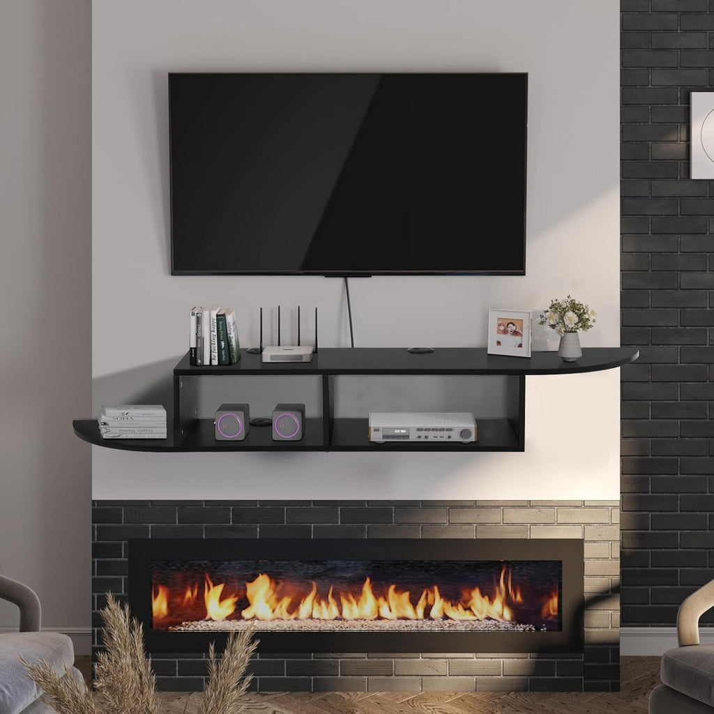 Floating TV Stand, 55" Floating TV Shelf with Storage, Floating Entertainment Center Wall Shelf for Living Room, Floating Shelf for Under TV, Bedroom, Walnu