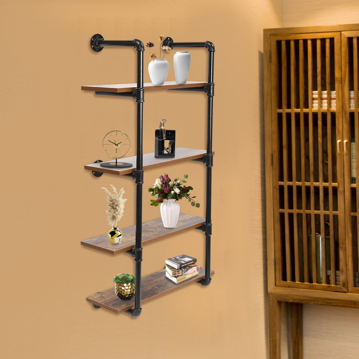 Industrial Pipe Shelving Wall Mounted Rustic Metal Floating Shelves, Steampunk Real Wood Book Shelves For A Living Room, Supermarket, Bedroom