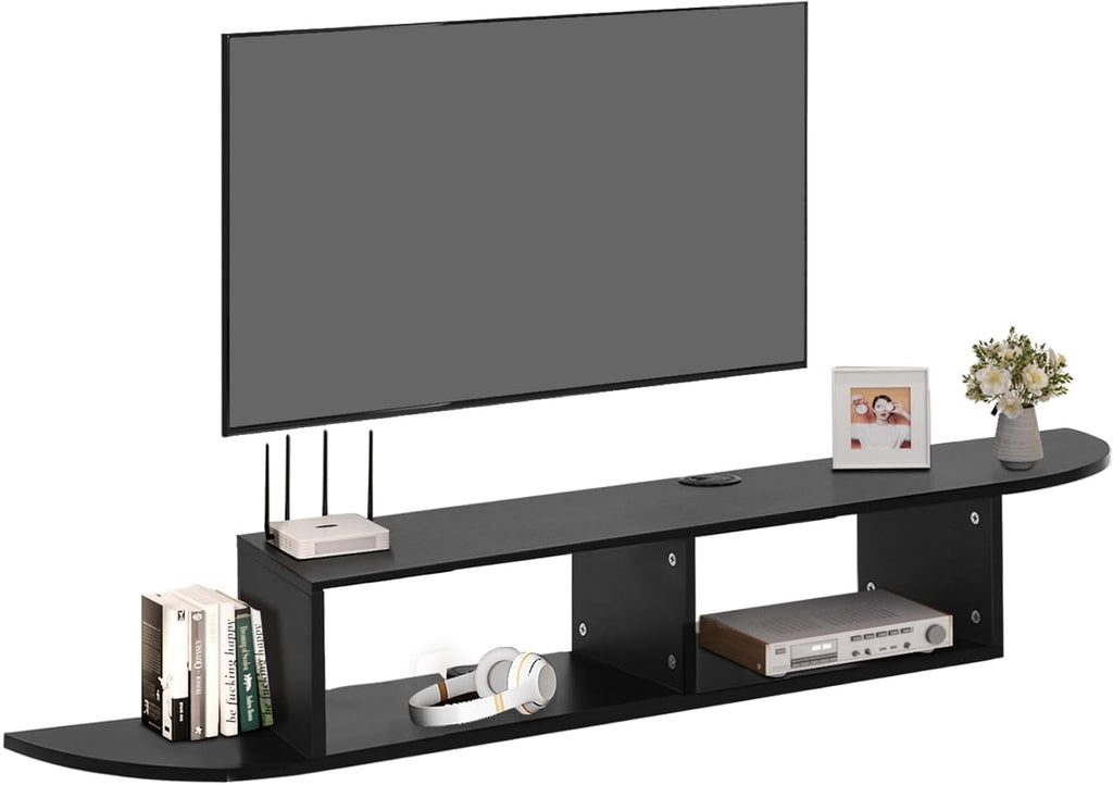 Floating TV Stand, 55" Floating TV Shelf with Storage, Floating Entertainment Center Wall Shelf for Living Room, Floating Shelf for Under TV, Bedroom, Walnu