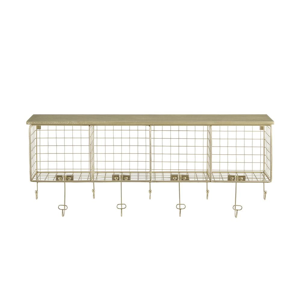 Linon Four Cubby Metal Wall Shelf in Gold