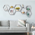 Hexagon Floating Shelves Set of 6 Honeycomb Shelves for Wall, Gray White