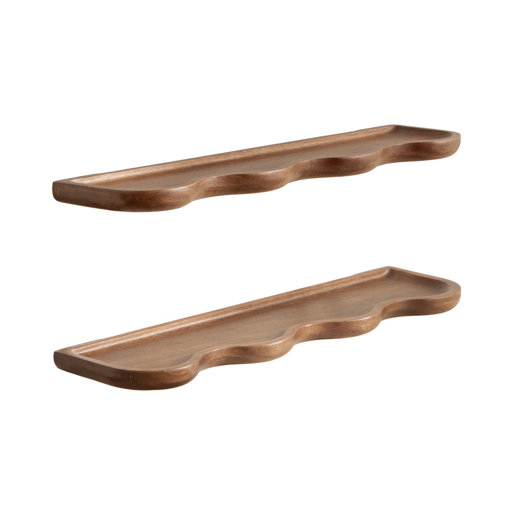 Kate and Laurel Alezar Modern Scalloped Mango Wood Floating Shelves, Set of 2, 24 x 6, Walnut Brown, Functional Wavy Bathroom and Kitchen Shelves for Storage and Display