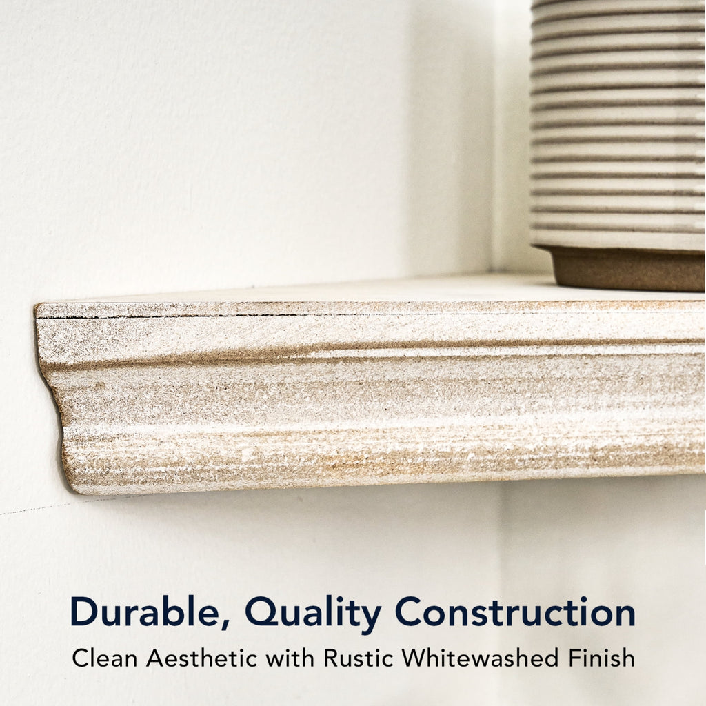 3-Piece Rustic Farmhouse Whitewashed Floating Corner Wall Shelves for Storage and Display - Set of 3, White