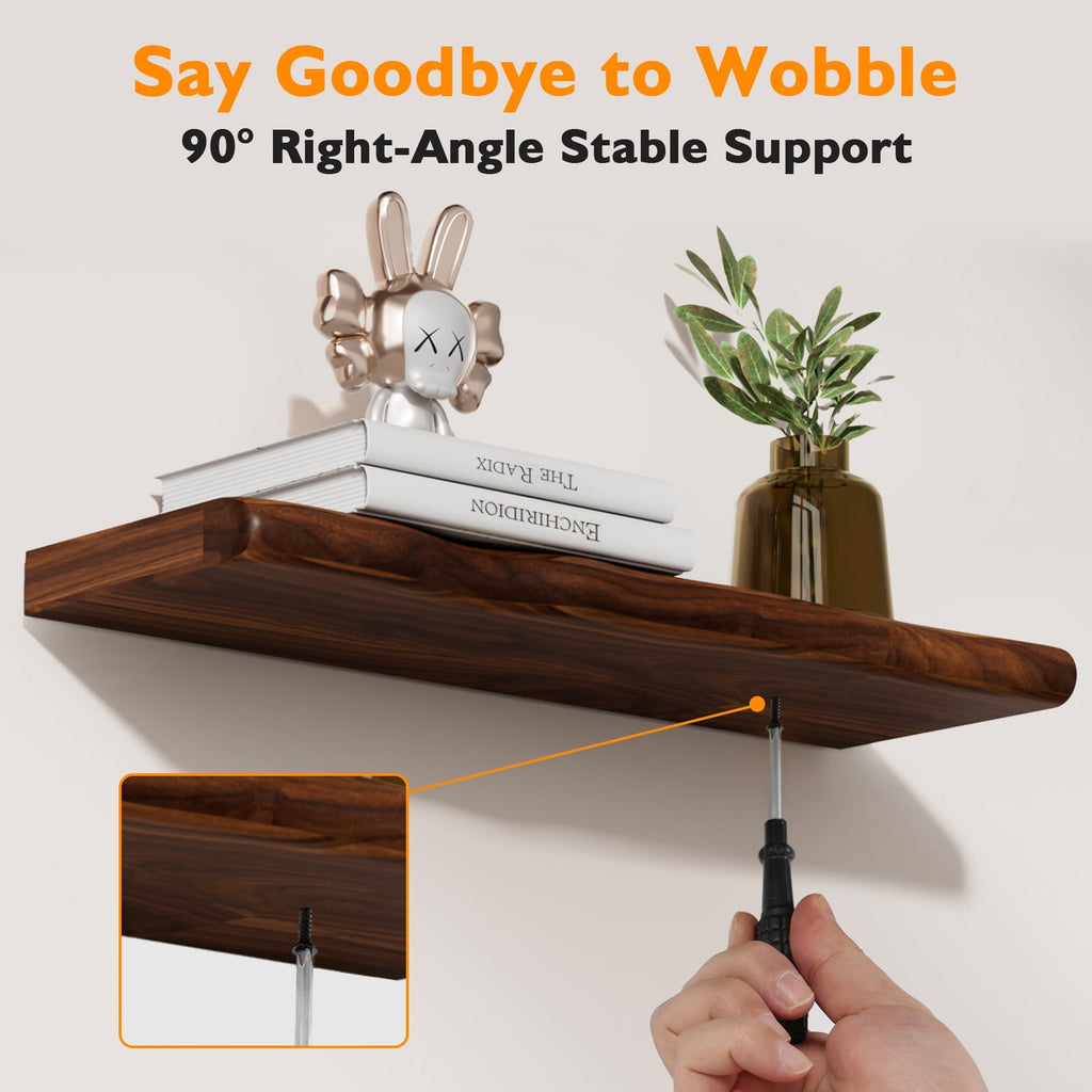 Lipa 24 Inch 2 Pack Floating Shelves for Wall,Farmhouse Live Edge Shelf,Living Room Bedroom Kitchen,Walnut