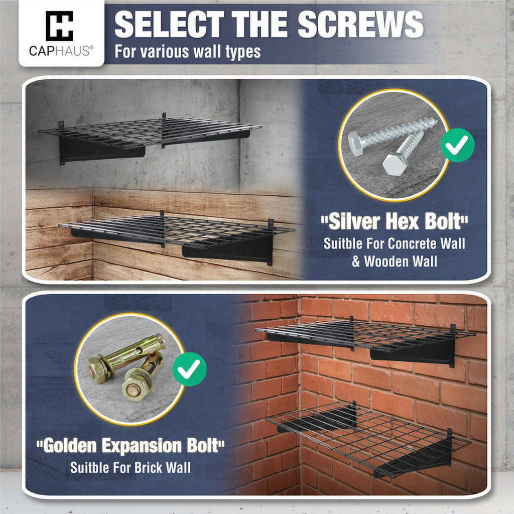 CAPHAUS Garage Wall Shelving 1.5ft x 6ft, 18-Inch-Depth by 72-Inch-Width, Wall Mounted Garage Shelves with 4 Bike Hooks, Heavy Duty Wall Organizer Shelf for Garage Wall Storage System, Black or White