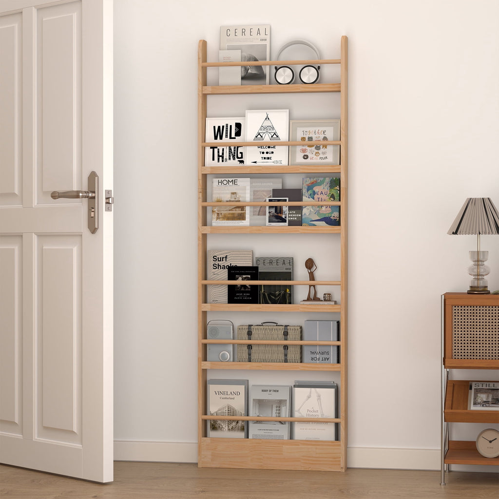 VGBYUJ 6 Tier Behind The Door Bookshelf, 70" Behind The Door Storage Organizer, Wall Mount Bookcases for Narrow Space, Solid Wood