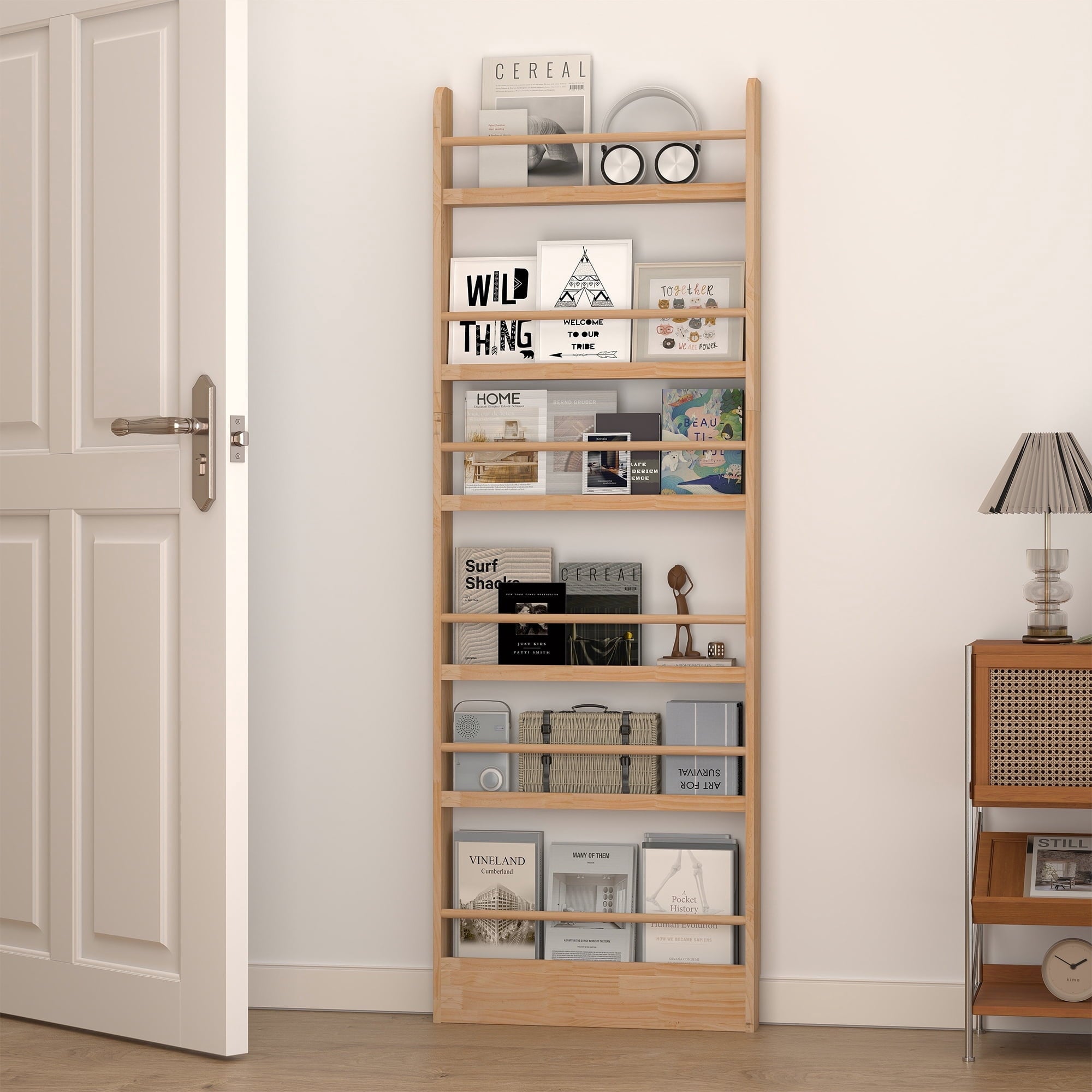 VGBYUJ 6 Tier Behind The Door Bookshelf, 70" Behind The Door Storage Organizer, Wall Mount Bookcases for Narrow Space, Solid Wood