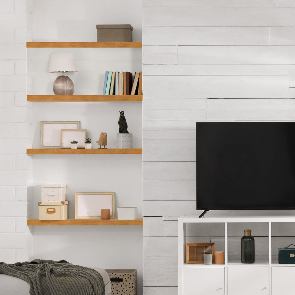 Sorbus Wood Floating Shelves for Wall - 16” Solid Wood Wall Shelves for Bathroom Decor, Books, Bedroom & Living Room - Set of 2 Wall Mounted Kitchen Shelves - Durable 100% Premium Solid Pine