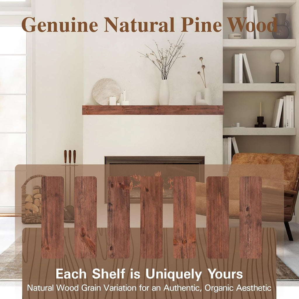 Kincubow Fireplace Mantel Shelf, Solid Pine Wood Wall Mounted Floating Mantel Shelf, 60 Inch, Rustic Farmhouse Style