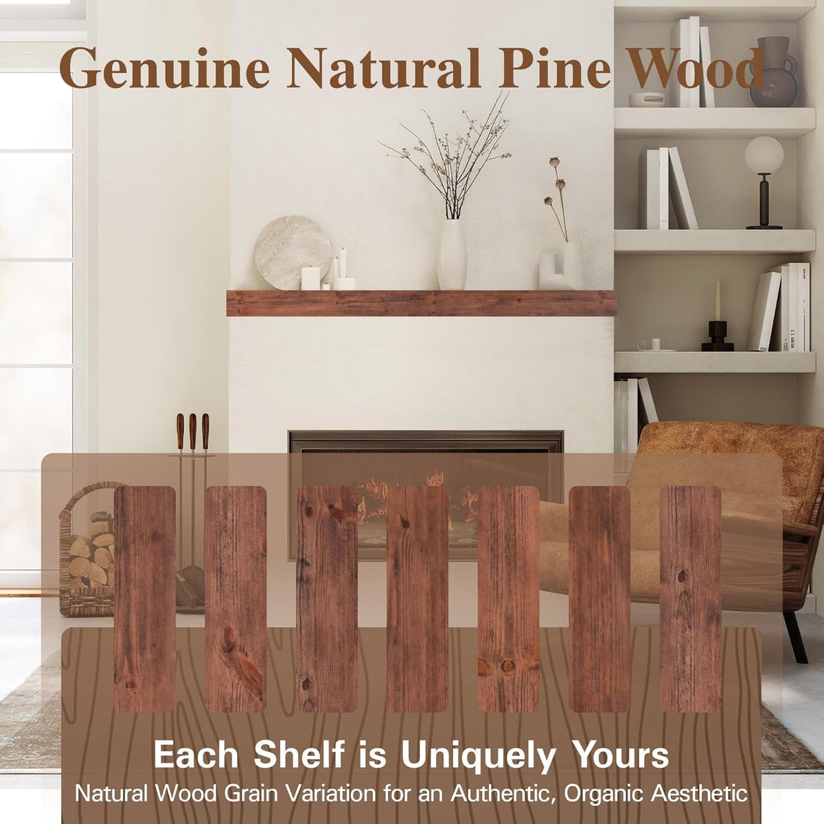 Kincubow Fireplace Mantel Shelf, Solid Pine Wood Wall Mounted Floating Mantel Shelf, 60 Inch, Rustic Farmhouse Style