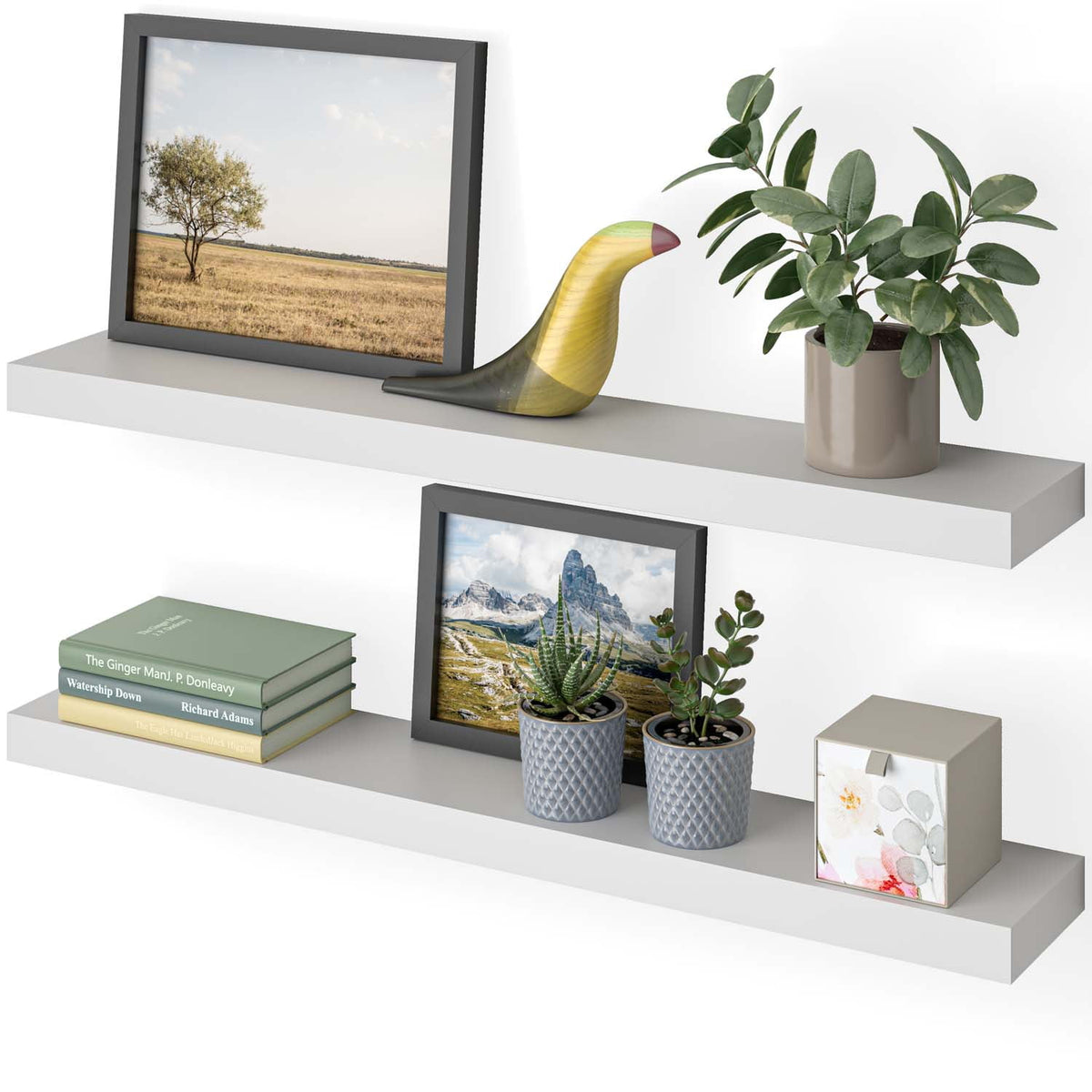 Ballucci 36" Floating Shelves, 2-Pack Wood Wall Shelf Set with Invisible Brackets, 6" Deep, White