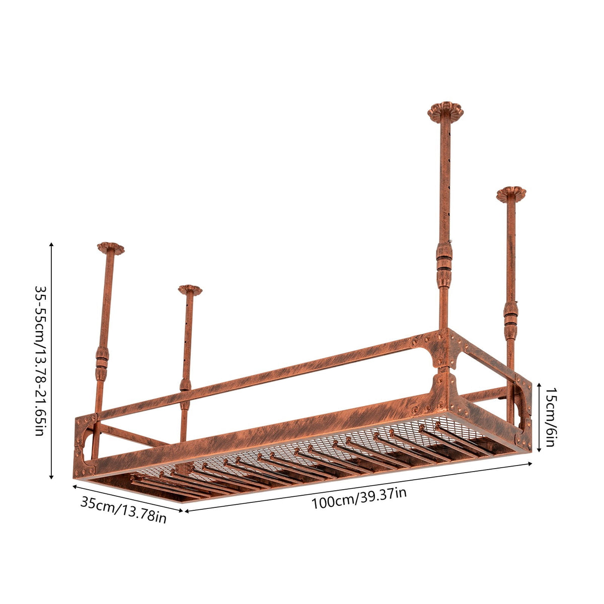 ToppiJoy Industrial Vintage Bar Floating Shelf, Ceiling Mounted Hanging Wine Bottle Holder, Shelf Champagne Glass Rack, for Bar Home (Bronze)