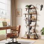 Vividwood Artistic Fish-Inspired Corner Shelf with LED Lights, 6-Tier Tall Corner Bookshelf with Multi-Depth Display, Space-Saving Storage Unit with Remote Control for Bedroom & Living Room