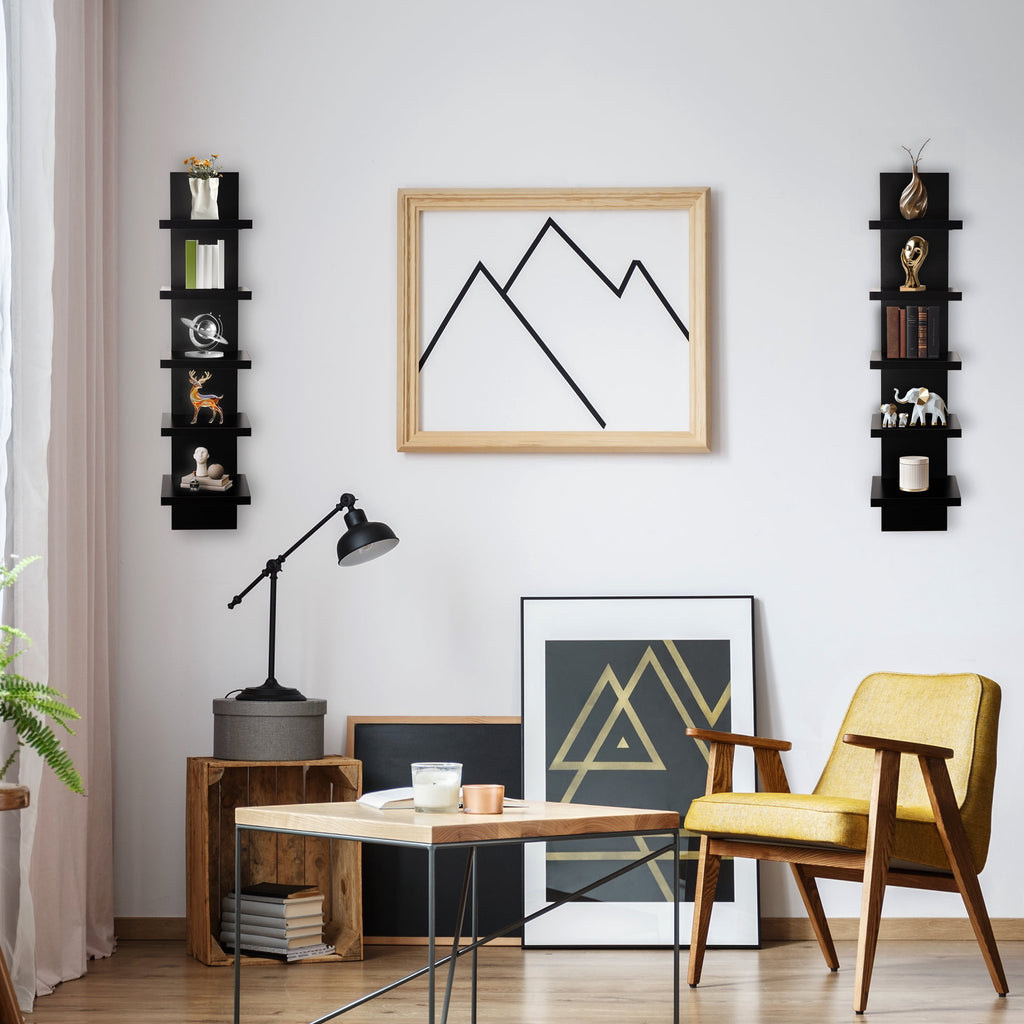 5 Tier Wall Shelf Unit, Black Wall Shelf, Multifunctional Display Floating Shelf, Bedroom and Home Decor Organizer