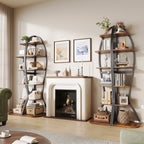 Vividwood Artistic Fish-Inspired Corner Shelf with LED Lights, 6-Tier Tall Corner Bookshelf with Multi-Depth Display, Space-Saving Storage Unit with Remote Control for Bedroom & Living Room