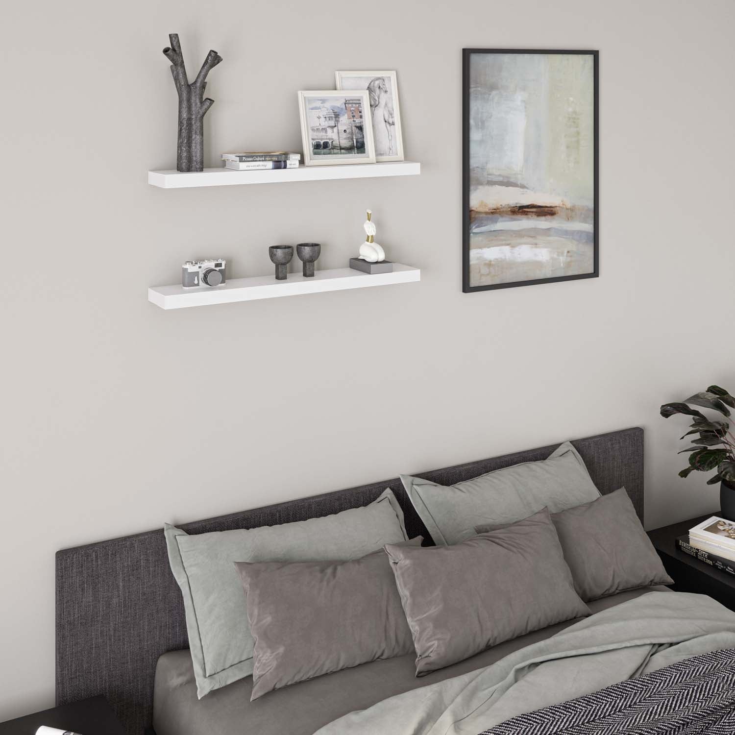 Ballucci 36" Floating Shelves, 2-Pack Wood Wall Shelf Set with Invisible Brackets, 6" Deep, White