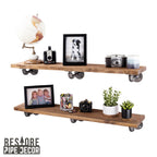 36 in. x 7.5 in. x 6.75 in. Autumn Brown Restore Wood Wall Shelving with Industrial Steel Pipe L- Brackets