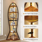 Vividwood Artistic Fish-Inspired Corner Shelf with LED Lights, 6-Tier Tall Corner Bookshelf with Multi-Depth Display, Space-Saving Storage Unit with Remote Control for Bedroom & Living Room