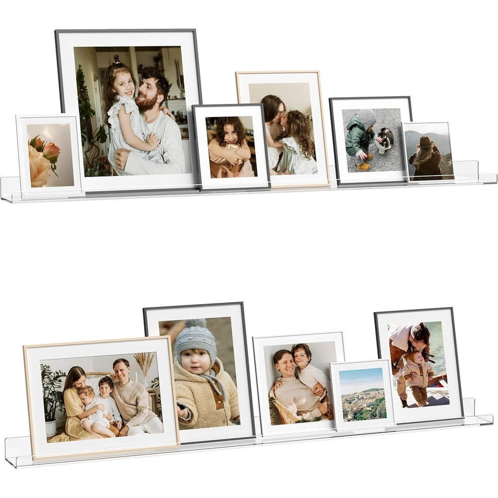 48 Inches Invisible Wall Floating Bookshelf for Kids and Nursery, Clear Acrylic Shelves for Figures, 16 Inch Stud Spacing Long Large Picture Ledge Shelf for Photo Frames, 2 Pack (5MM Thick)