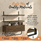 Autumn Alley Rustic Farmhouse Bathroom Shelves Wall Mounted – Industrial Floating Shelves for Bathroom With Towel Bar – Stunning Inlaid Wood Design, Above Toilet Shelves Rustic Towel Rack