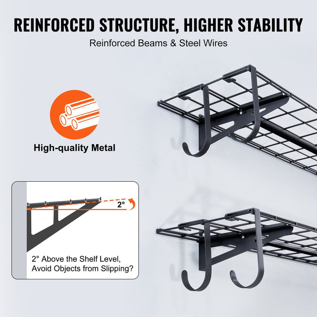 VEVOR Garage Storage Shelving, 2 Pack, 4 x 1 ft Heavy Duty Garage Shelves Wall Mounted, 400 lbs Load Capacity(Total) Garage Storage Rack Floating Shelves, Suitable for Shop, Shed, Garage Storage