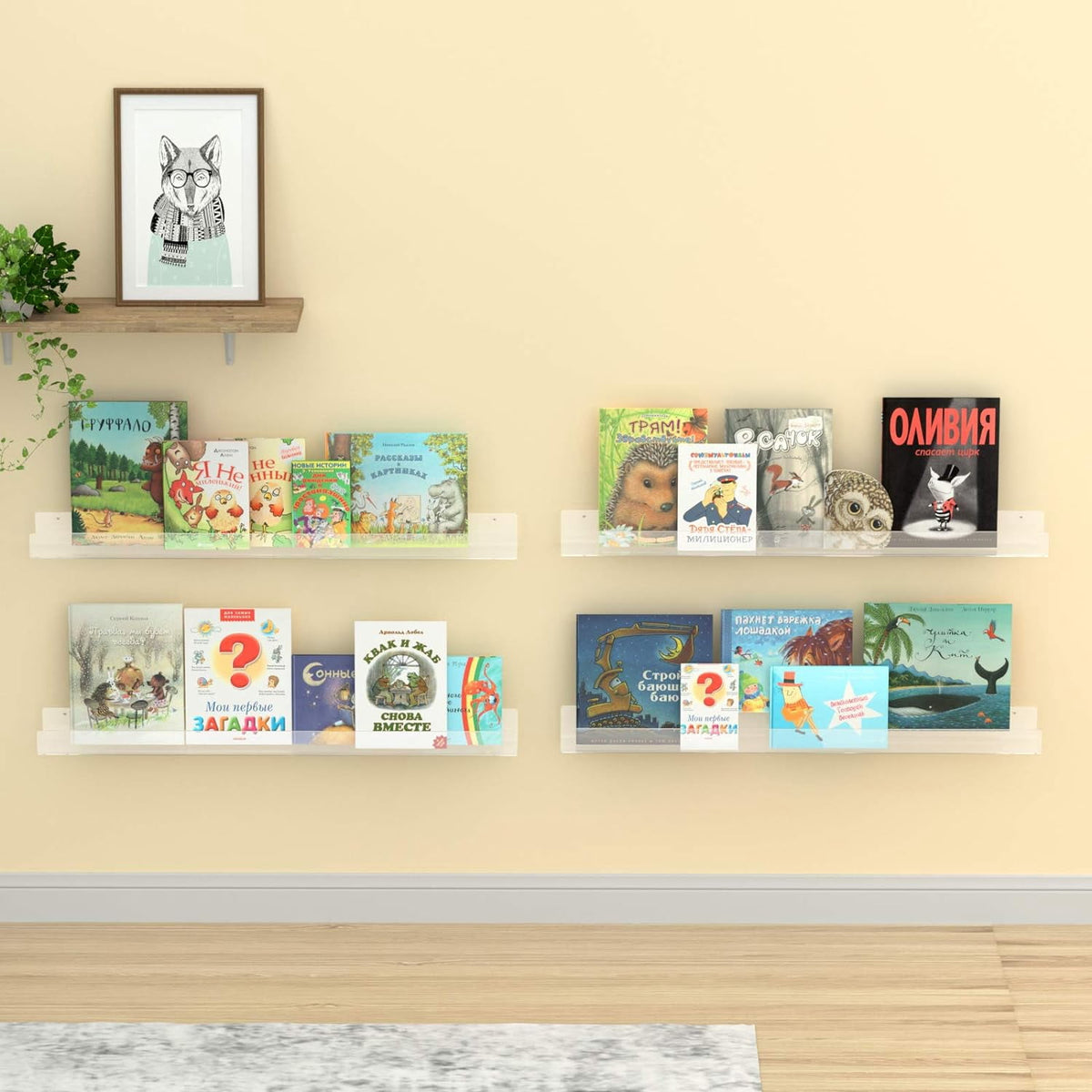 NIUBEE 2 Packs Acrylic Floating Bookshelves for Kids, 36 Inch Clear Wall Floating Shelves, Invisible Wall Bookshelves Ledge Book Shelf, Thicker with Free Screwdriver