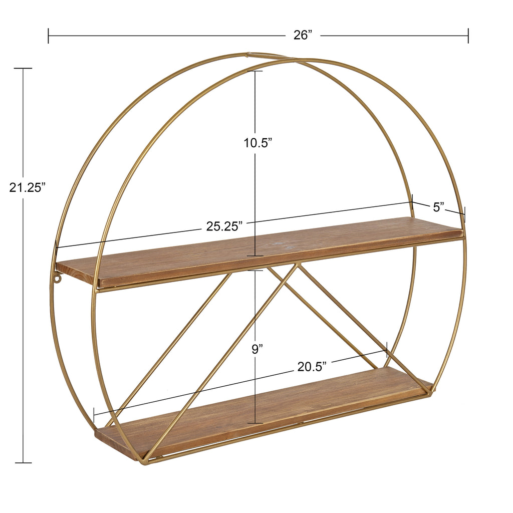 Kate and Laurel C-Shape Floating Shelves, 5.12" x 25.98", Brown